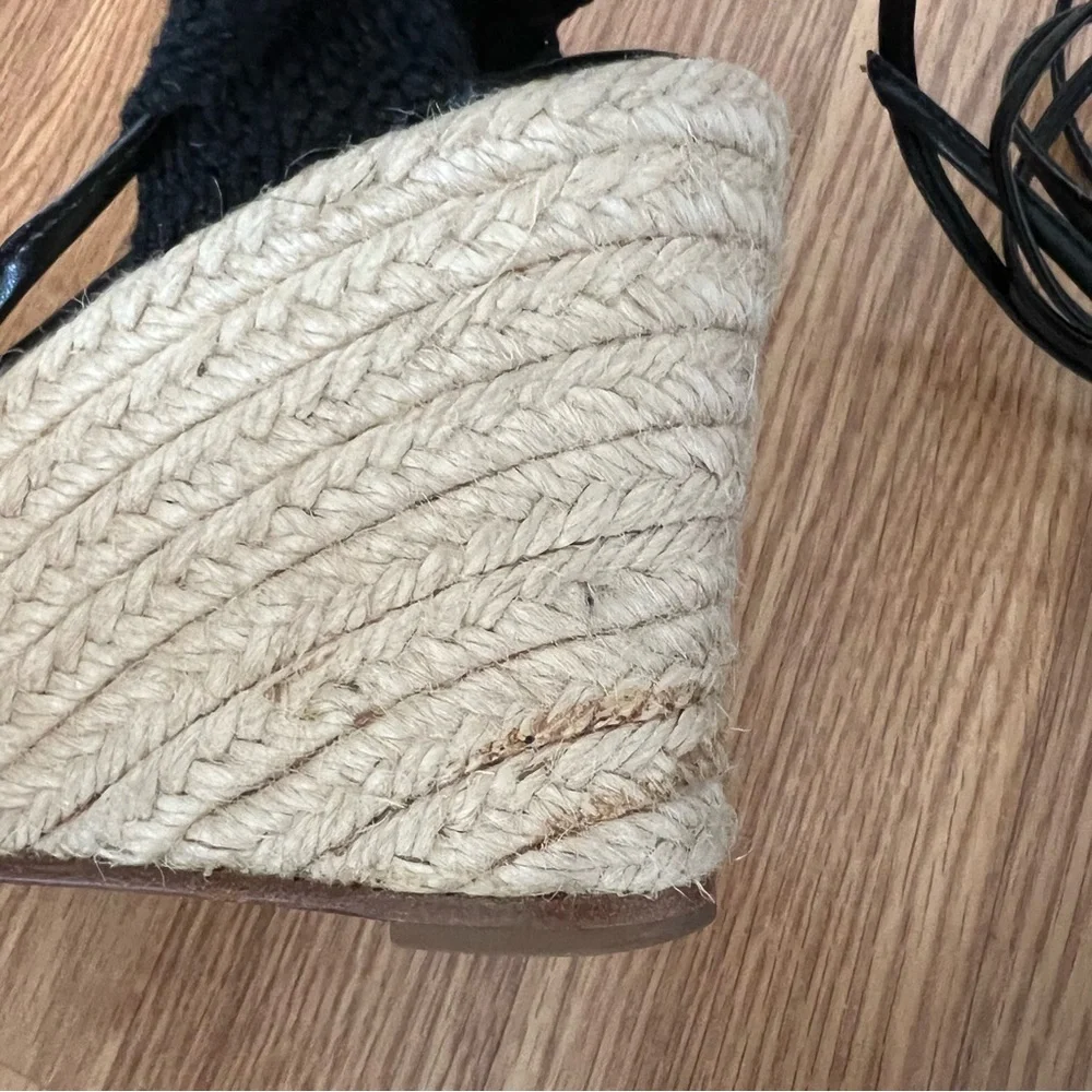 Bettye Muller Snakeskin print Canvas platform wedge ankle wrap Espadrilles sz 37